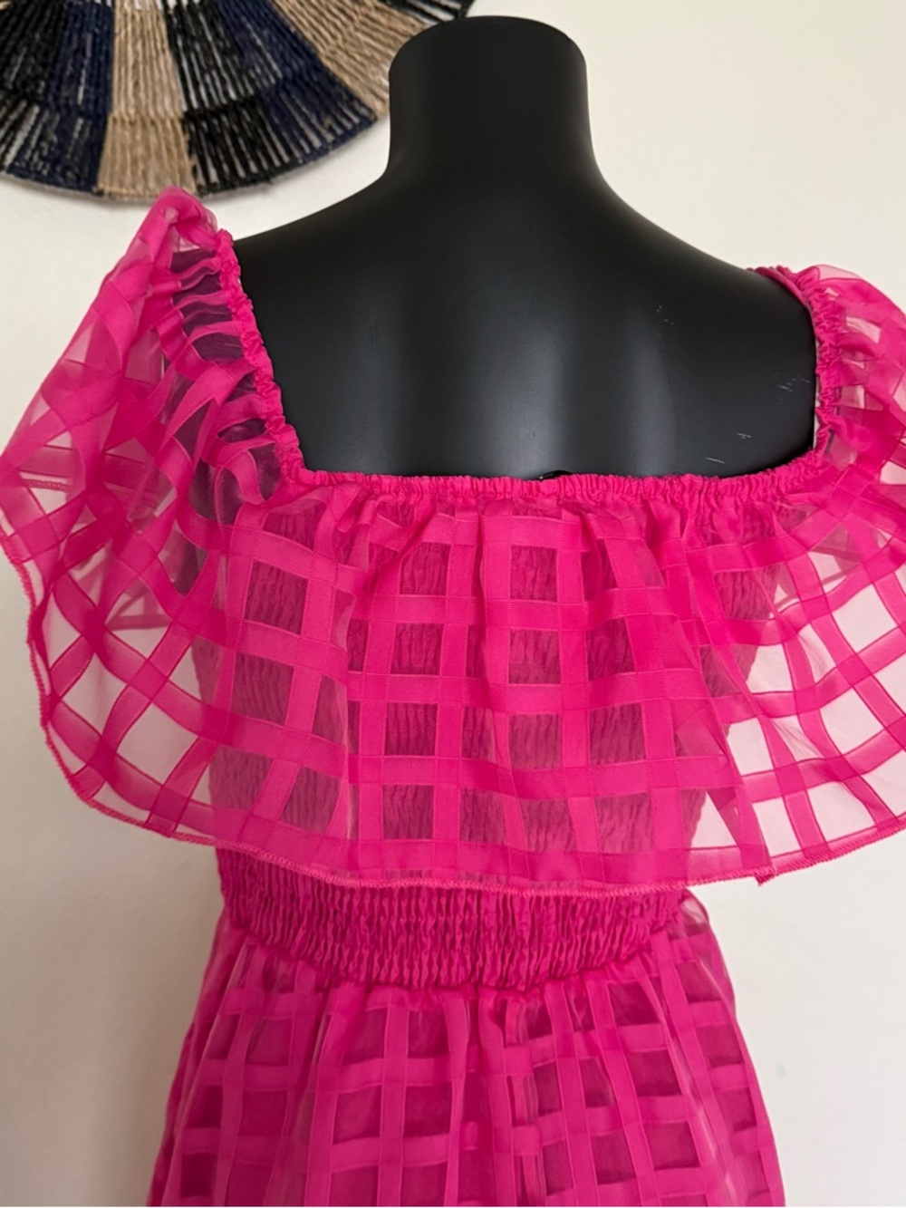 SHEIN Fuchsia Checkered Maxi Dress with Smocked Bodice - Picture 7 of 13